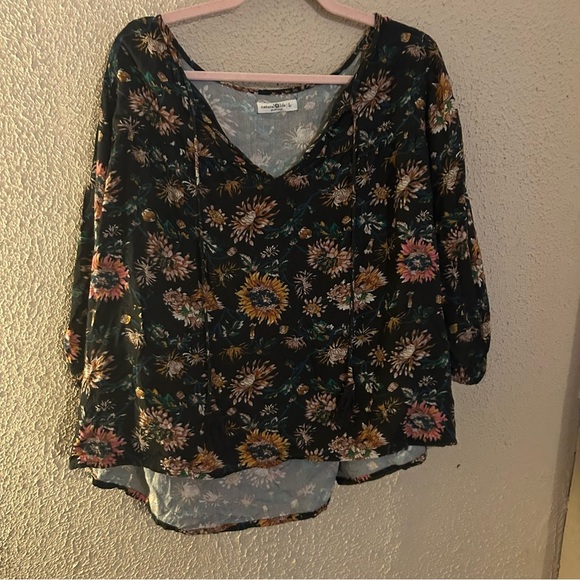 NATURAL LIFE Tops - NATURAL LIFE Maribel Top Blouse Size L Black Floral Long Sleeve Boho Cottagecore